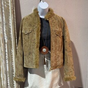 Coldwater Creek Tan Leather Faux Fur Trim Jacket – Vintage Western M